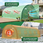 quictent 25x10x6.6ft tunnel greenhouse for outdoors with 2, front angle view