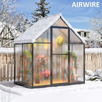 airwire 4x6 ft walk-in polycarbonate greenhouse for outdoor, close-up detail