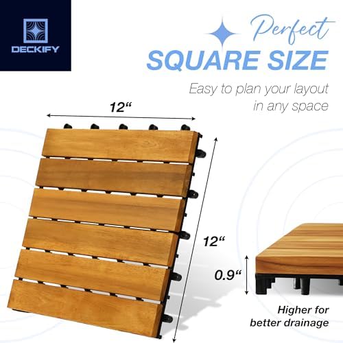acacia interlocking deck tiles outdoor waterproof, golden teak showing dimensions