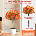 27.5" artificial topiary fall flowers w/stake for fall, close-up detail