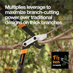 fiskars 18” powergear2 garden bypass loppers, 1.5" capacity shown in use
