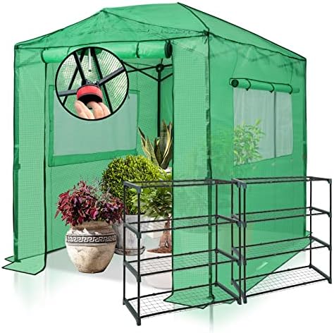 eagle peak 8'x6' portable greenhouse with two shelves, main product view