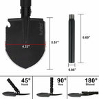 iunio folding camping shovel 31in, heavy-duty carbon steel showing dimensions