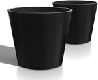 Wide Planters for Outdoor Plants, Extra Large Indoor Flower Pots for Garden, Front Porch, Patio - Round Resin Planter Set of 2 (Black, 16 inch - 2 Pack)