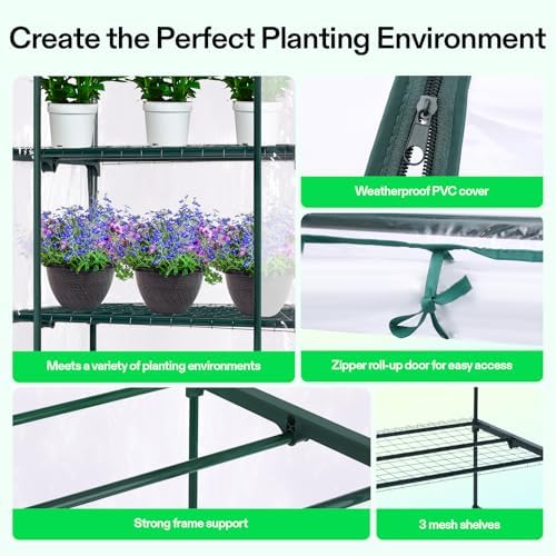 vivosun mini 4-tier greenhouse with wheels, 27 x showing dimensions
