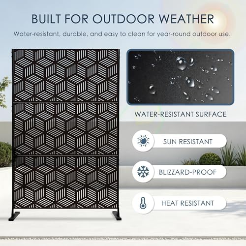 kozyard metal privacy screen 74" h x 47.2" showing dimensions