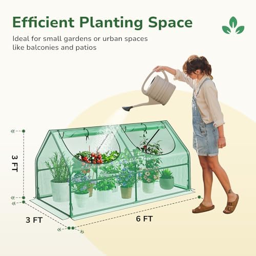 greatbuddy 3x3x6 small greenhouse, durable pe,waterproof & uv shown in use
