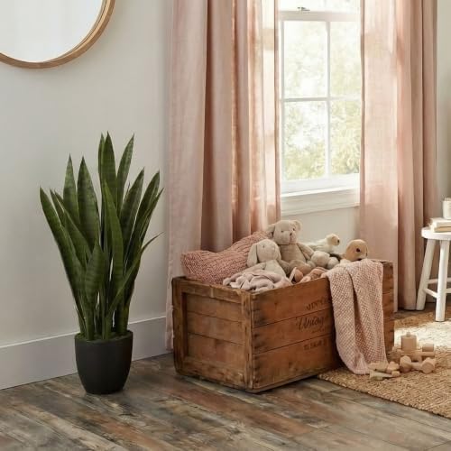 nearly natural 35in artificial snake plant with black on a desk or shelf