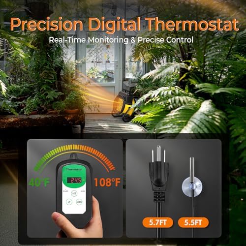 air choice greenhouse heater with digital thermostat, 1500w shown in use