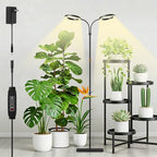Grow Light with Stand for Indoor Plants, Dual Head Full Spectrum Floor Plant Light for Large Tall Plants, 16.5-68in Adjustable Height, 3/9/12H Timer, Dimmable, Modern Ring Grow Lamp for Home Décor