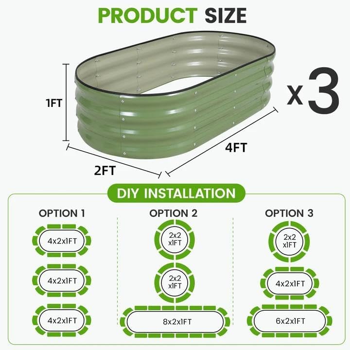 g good gain 3pcs raised garden beds, metal shown in use