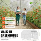 vevor walk-in tunnel greenhouse, 14.6x6.4x6.3 ft hoop house showing dimensions