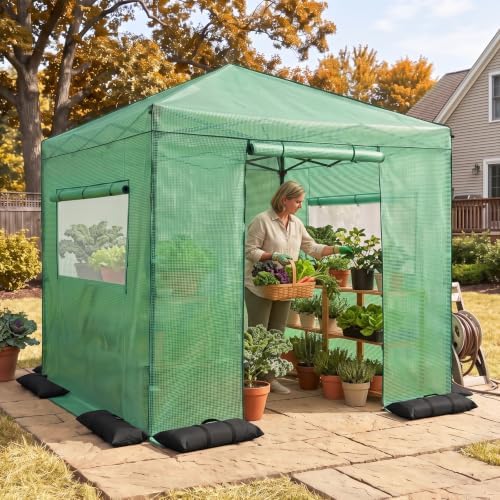 eagle peak 8x8 easy setup pop up greenhouse showing dimensions