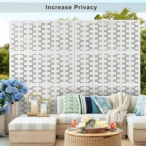 elevens metal outdoor privacy screen, freestanding outdoor divider, side view