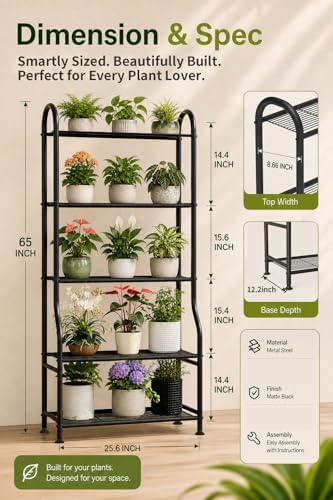 5-tier metal plant stand - heavy duty indoor shown in use