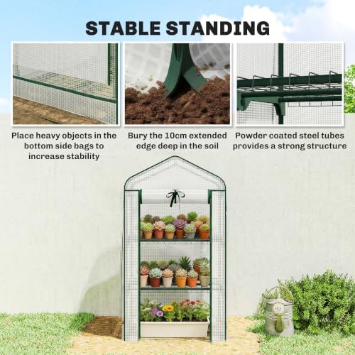 outsunny 3 tier mini greenhouse w/ screen roof, front angle view