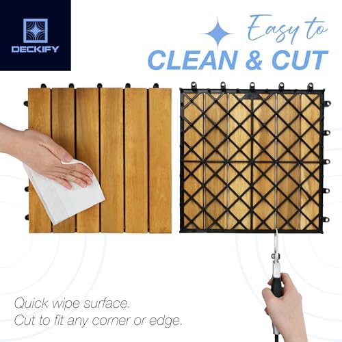 acacia interlocking deck tiles outdoor waterproof, golden teak, front angle view