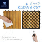 acacia interlocking deck tiles outdoor waterproof, golden teak, front angle view