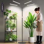 LBW Grow Lights for Indoor Plants, 75" Tall Full Spectrum Plant Grow Light | 228 LEDs Full Spectrum Grow Light with Stand, 6/8/12/16H Timer, 3 Color Modes, 360°Flexible Gooseneck, 4 Heads, Black