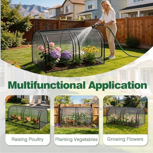 98x49x49in garden plant netting mesh cover for raised, front angle view