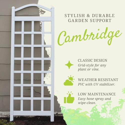 dura-trel cambridge wall mounted garden vinyl trellis, 28" shown in use