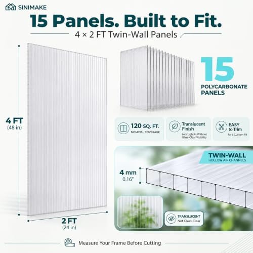 sinimaka 15 pack polycarbonate greenhouse panels, 4' x shown in use