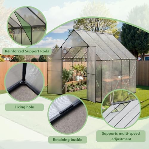8x8 ft greenhouse for outdoors, heavy-duty polycarbonate greenhouse, side view