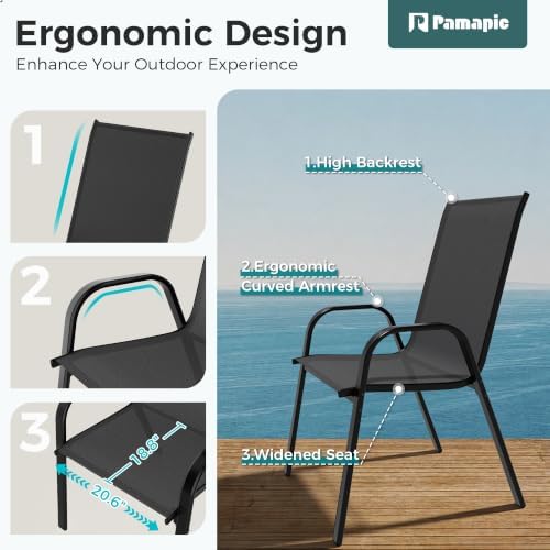 pamapic outdoor dining sets for 6, rectangular steel, front angle view