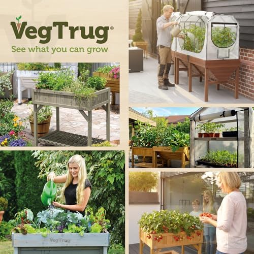 vegtrug 8 pocket herb garden, wooden herb planter, front angle view