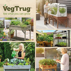 vegtrug 8 pocket herb garden, wooden herb planter, front angle view