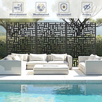 fency 6ft outdoor metal privacy screen, black street, close-up detail