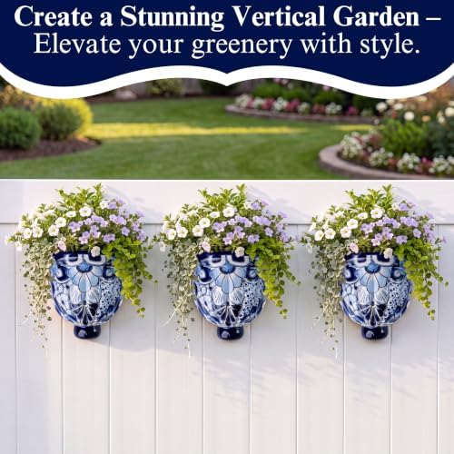 talavera wall planter - handmade mexican hanging pot, front angle view