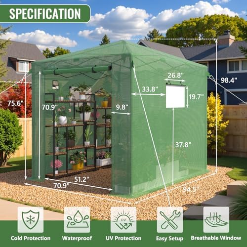 8x6 ft pop up greenhouse for outdoors, walk-in shown in use