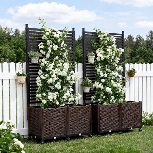 6ft planter box with privacy screen, trellis and showing dimensions