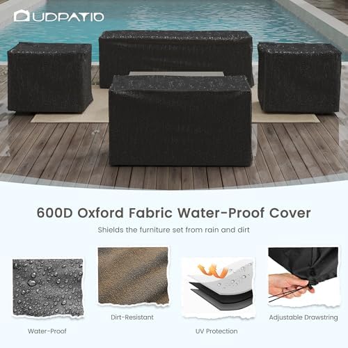 udpatio aluminum outdoor patio furniture set faux wood, front angle view