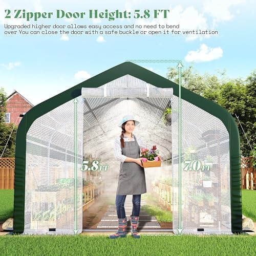 amerlife 34x10x7 ft walk-in tunnel greenhouse with watering, close-up detail