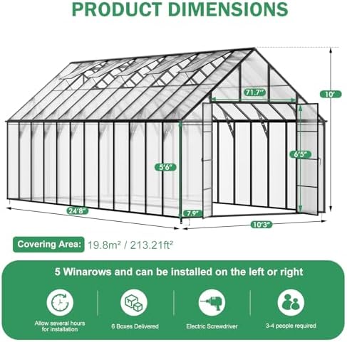 cdcasa 10x24 ft greenhouse for outdoors,large easy assembly on a desk or shelf