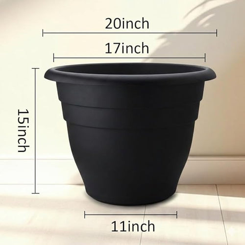20 Inch Large Plant Pots Outdoor,6 Pack Black Plastic Planters with Drainage Holes,Heavy Duty Lightweight Flower Pots for Trees,Fiddle Leaf Fig,Palm,Patio & Garden