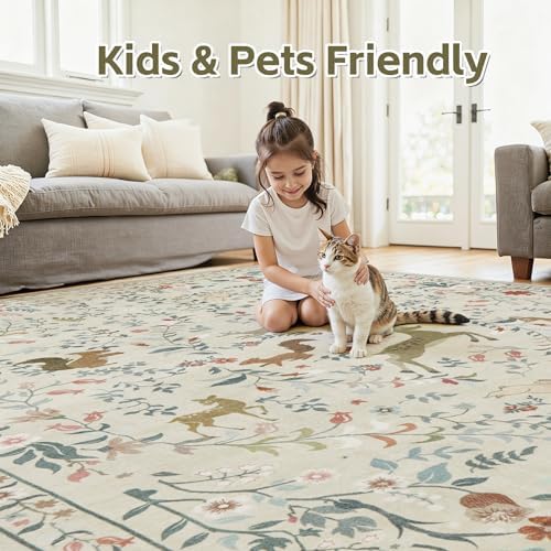 Runner Rug Washable Runners Kitchen Rugs Non Slip Neutral Floral Carpet | 2'6''x8', Beige, Animal, Hallways, Entryway, Living Room, Bedroom, Laundry, Stain Resistant, Indoor
