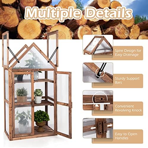 graffy wooden cold frame greenhouse with 3 removable, front angle view