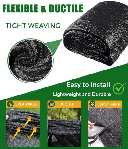 30% black shade cloth 10ft x 50ft, uv showing dimensions