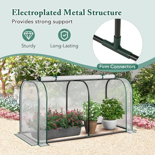 raised garden bed with greenhouse, waterproof sun-protective green, close-up detail
