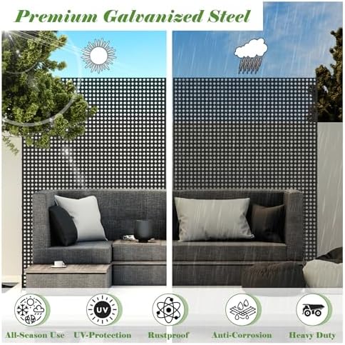domi metal privacy screen, freestanding outdoor indoor divider showing dimensions