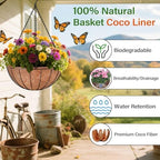 Halatool 6 Pack 14 Inch Coconut Liners for Hanging Baskets Replacement | 100% Natural Coco Coir Fiber, Breathable Round Coco Liners for Planters, Flowers, Balcony, Garden, Patio, Porch, Home Decor
