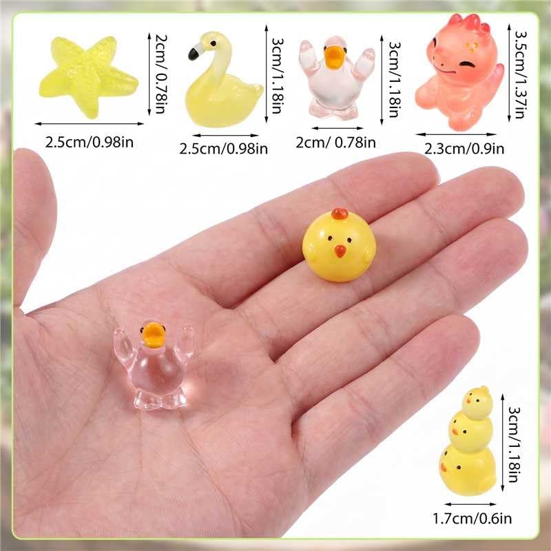 Prudiut 260Pcs Mini Resin Animals Luminous Tiny Resin Figures to Hide, Glow in Dark Animals Bulk for Micro Landscape Aquarium Decor Fairy Garden Dollhouse Accessories Party Favors