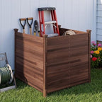 giantex 3 panels wooden privacy fence with stakes, side view