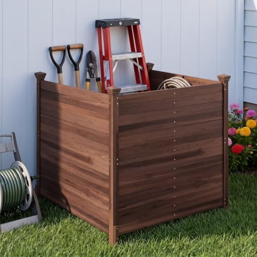 giantex 3 panels wooden privacy fence with stakes, side view