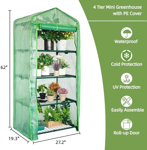 4 tier mini greenhouse - portable indoor outdoor showing dimensions