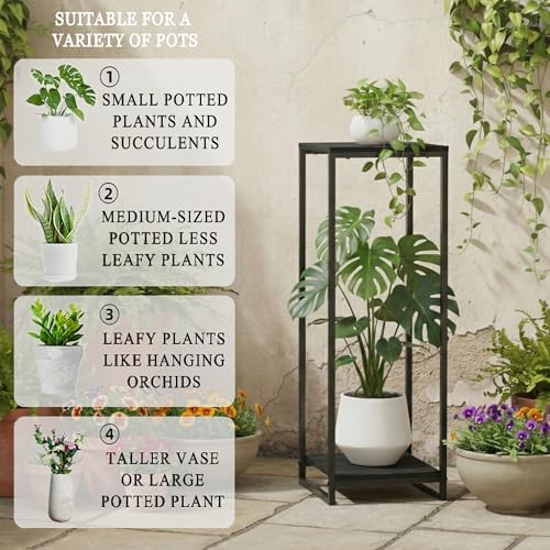 34" tall 2-tier corner plant stand indoor, black, side view
