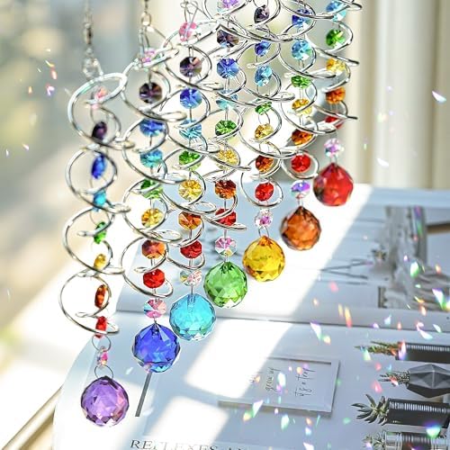 crystal gazing ball spiral wind spinner suncatcher garden, close-up detail